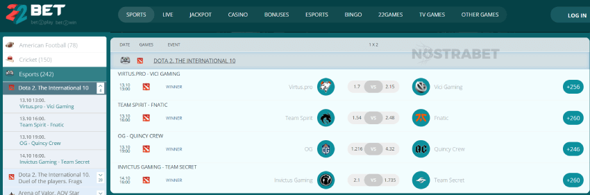 22bet dota2 betting