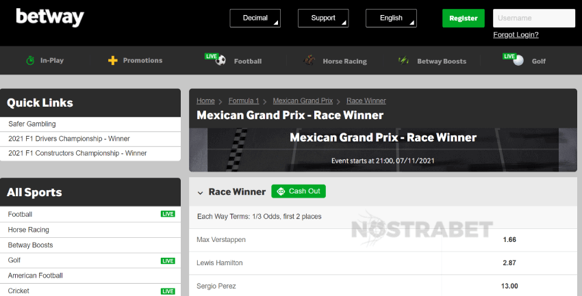 betway formula1 betting