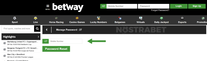 betway password reset