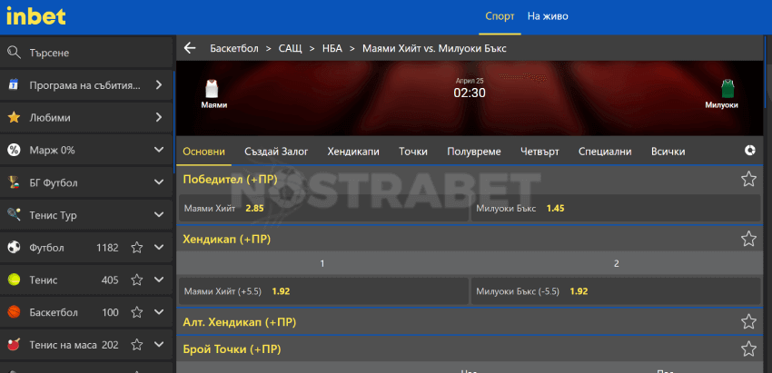 inbet залози на баскетбол - пазари