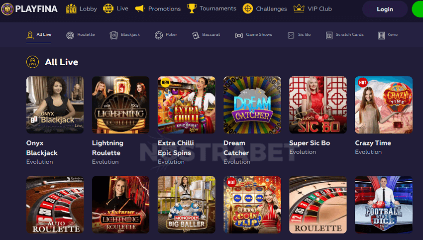 playfina casino live casino