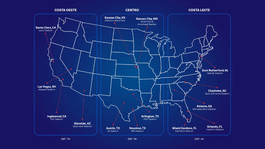 Mapa dos estádios da Copa América 2024